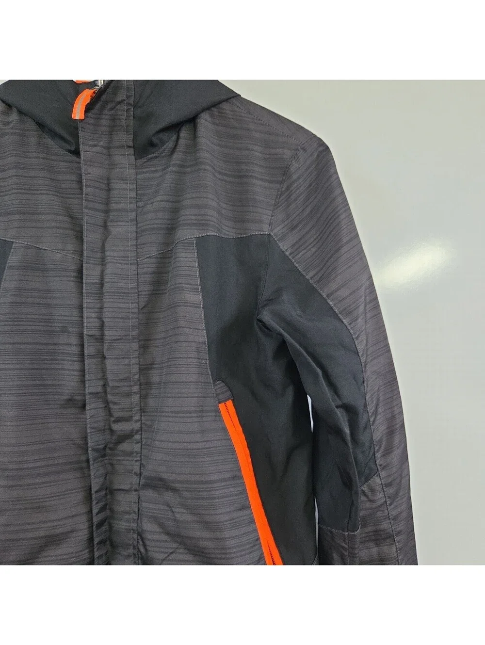 Boys Light Jacket Black Gray Hooded Full Zip With Pockets Size Medium M 8 10